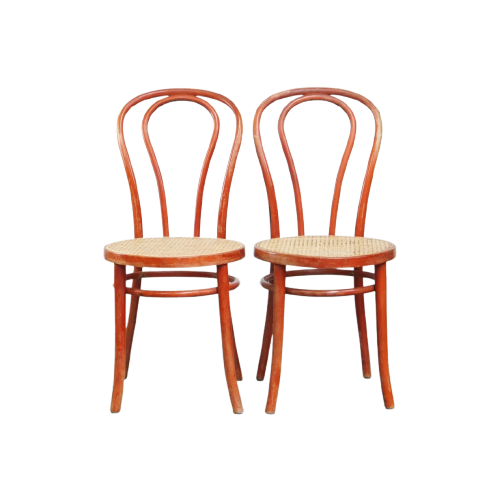 Super Charmante Set Van 2 Rode Vintage Thonet Design Bistrostoelen