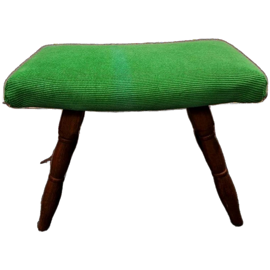 Vintage Voetenbank Jaren 60 / 70 Nieuw Bekleed Groene Ribstof 1