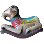 Alexander Girard Style Houten Object Rocking Goat Jaren '50 Folk Art Vintage Antiek thumbnail 1