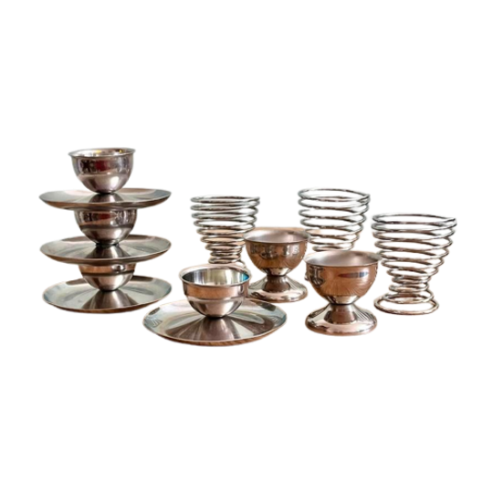 9x Vintage Eierdoppen Chrome Rvs Zilver 1