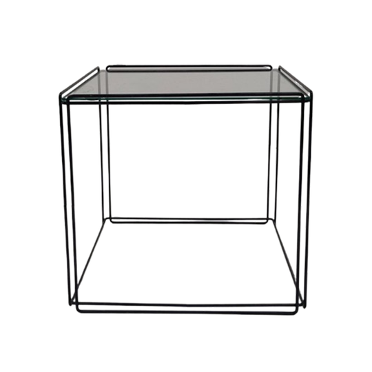 Vintage Metalen Bijzettafeltje Max Sauze Tafeltje Glas Zwart 1