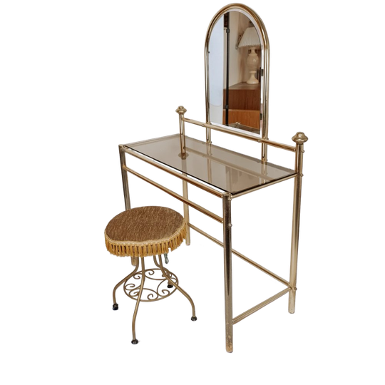 Vintage Messing Vanity Kaptafel Met Krukje 1