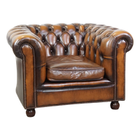 Luxe, Klassieke En Mooie Rundleren Engelse Chesterfield Fauteuil In Goede Staat