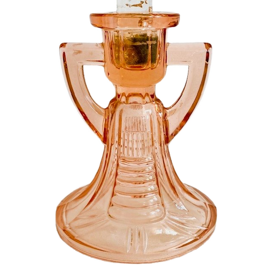 Vintage Artdeco Val Saint Lambert Luxval Roze Kandelaar 1930’s 1