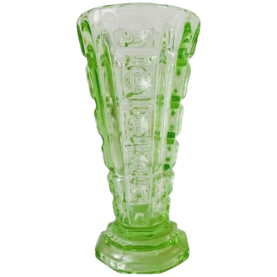 Art Deco Uranium Vaasje In Annagroen Persglas 1