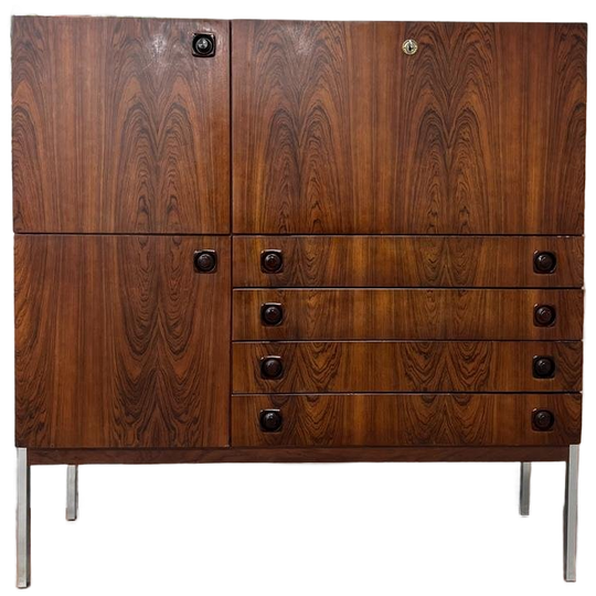 Vintage Houten Kast / Barkast Met Chromen Frame 1