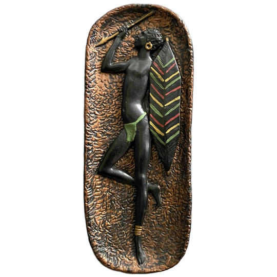 Plaster Tile With African Warrior 1960s 1