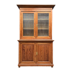 Belgische Pitch Pine Schoolkast Met Ribbelglas thumbnail 1
