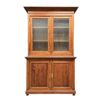 Belgische Pitch Pine Schoolkast Met Ribbelglas