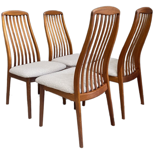 Set Of 4 Teak Kai Kristiansen Dining Chairs 1960s In White Boucle 1