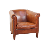 Comfortabele Cognac-kleurige Engelse Rundleren Clubfauteuil Met Een Afwerking Met Siernagels