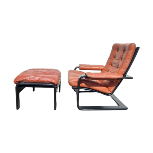 Mcm Design Fauteuil En Voetbank, Lystolet, Zweden,1970S