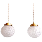 Paar Art Deco Kroonluchters In Gesatineerd Glas, 1920-30 thumbnail 1