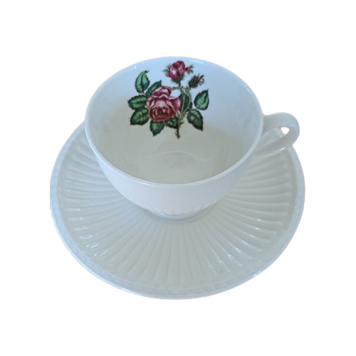 4X Wedgwood Theekop En -Schotel Moss Rose