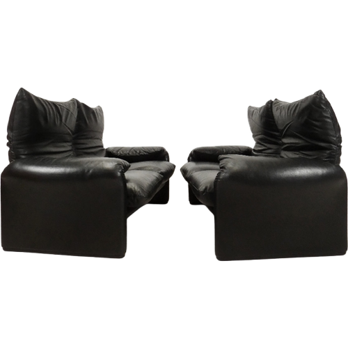 Set Of 2 Cassina Maralunga 2-Zit In Zwart Leder