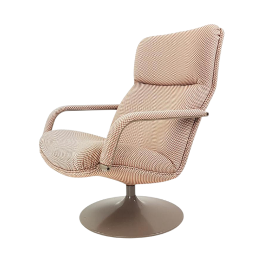 Artifort Draaifauteuil Ronde Voet Ploegstof Taupe Oranje 1
