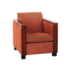 Luxe Art Deco Design Fauteuil Met Rode Stoffen Bekleding En Houten Details thumbnail 1