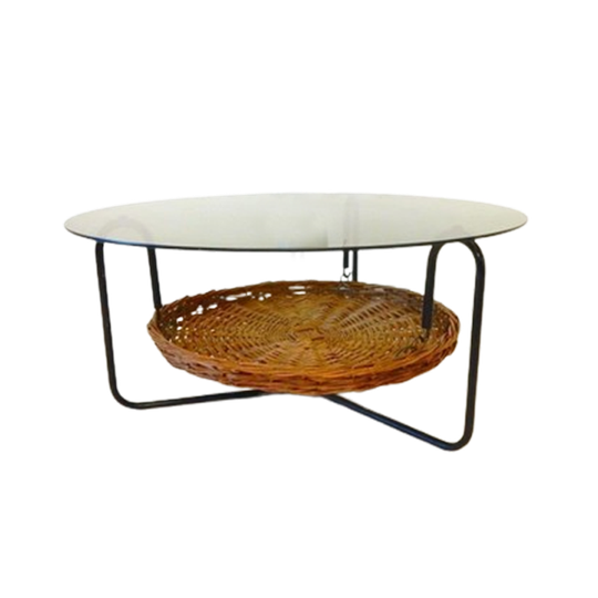 Vintage Tafel Salontafel Rond Jaren 60 / 70 Glas Lectuurbak 1
