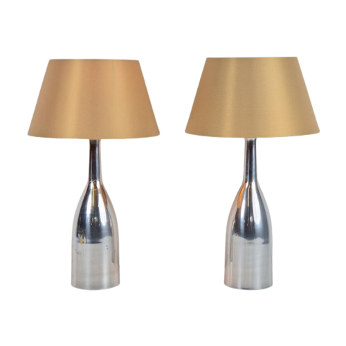 Set 2 Vintage Aluminium Tafellamp Design Fleslamp Zilver '70