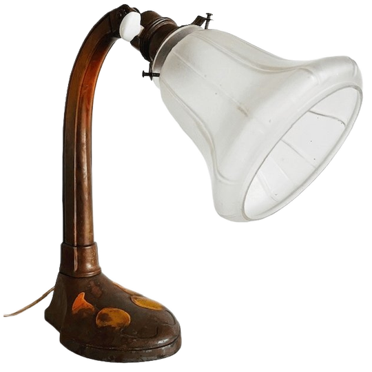 Antieke Art Nouveau Bureaulamp Smeedijzer D.g.m.s. Ges. Gesch. 1910’s 1