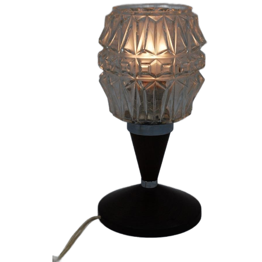 Brutalistisch Tafellampje Jaren 60 Teak Met Glas 1