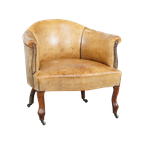 Unieke Charmante Subtiele Antieke Schapenleren Clubfauteuil/Armchair Op Wieltjes thumbnail 1