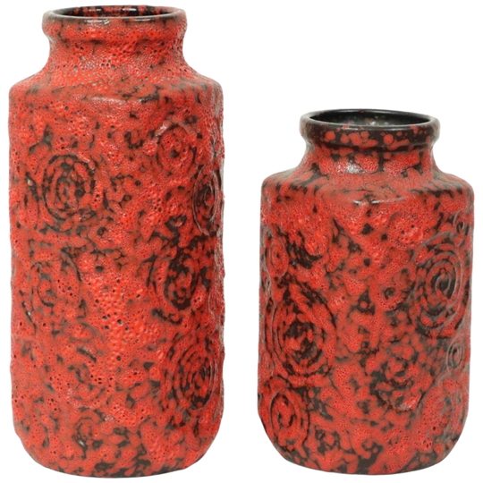 Set Van 2 Rode Fat Lava Vazen Scheurich Jura West Germany 1