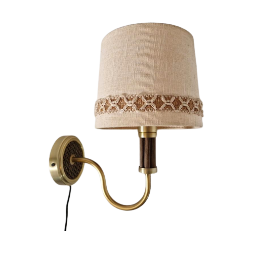 Vintage Wandlamp Messing Bamboe Lamp Jaren 70 Wandlampje