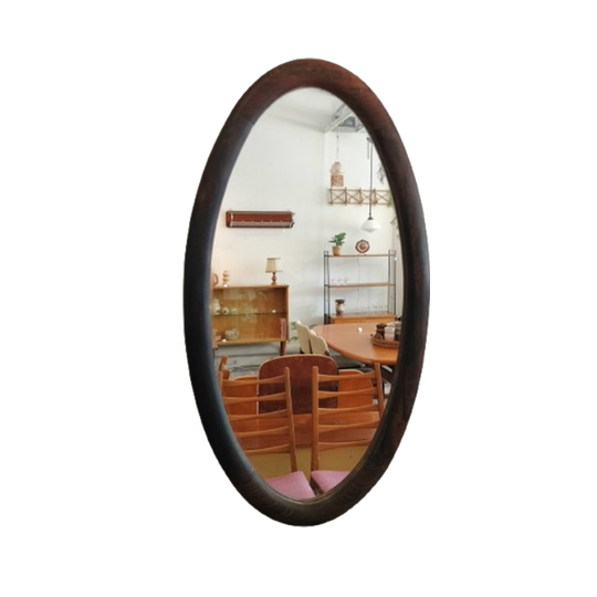 Vintage Palissander Ovale Houten Spiegel 1