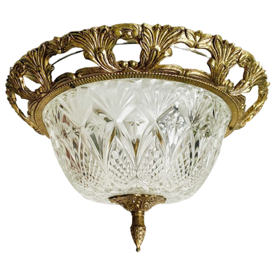 Plafondlamp Hollywood Regency Messing Kristal