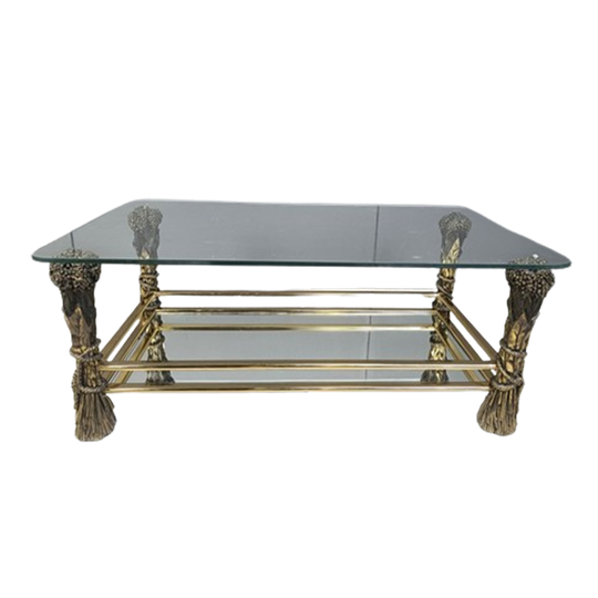 Vintage Brass Flower Coffee Table, 1970s 1
