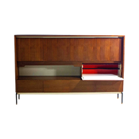 Mid-century Vintage Wandkast Met Verlichting In Teak, België 1960s