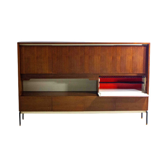 Mid-century Vintage Wandkast Met Verlichting In Teak, België 1960s 1