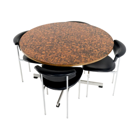 Ronde Eettafel Met Koperen Blad 'driebergen' Vintage 1