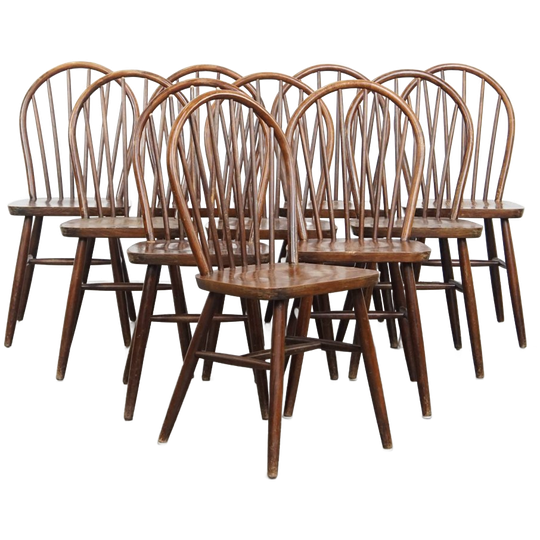 Set Van 10 Houten Vintage Windsor Spijlen Stoelen Uit De Jaren ’70 In Engelse Stijl 1