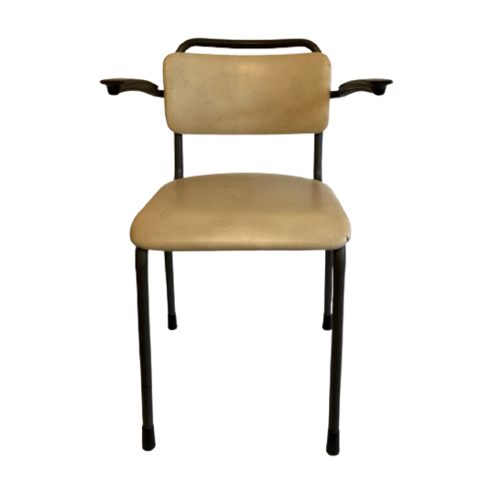 J.w. Koch Vintage Buisframe Stoel Met Beige Skai Leer En Hamerslag Buizen. 1
