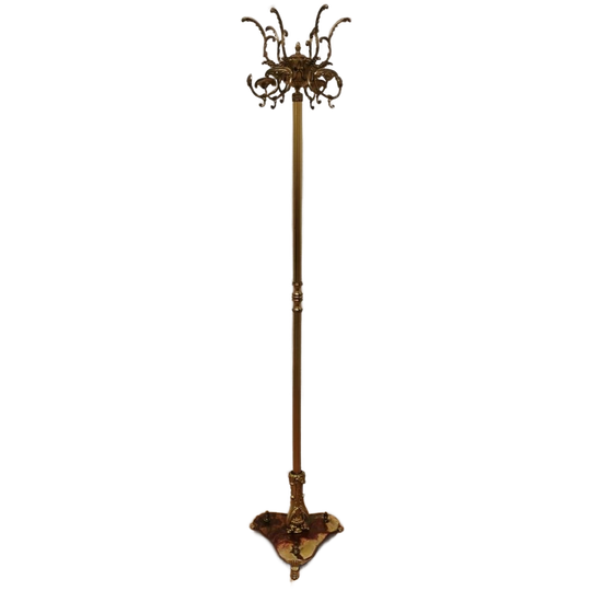 Messing Rococo Staande Kapstok Hollywood Regency Hall Tree Op Marmer Voet 1