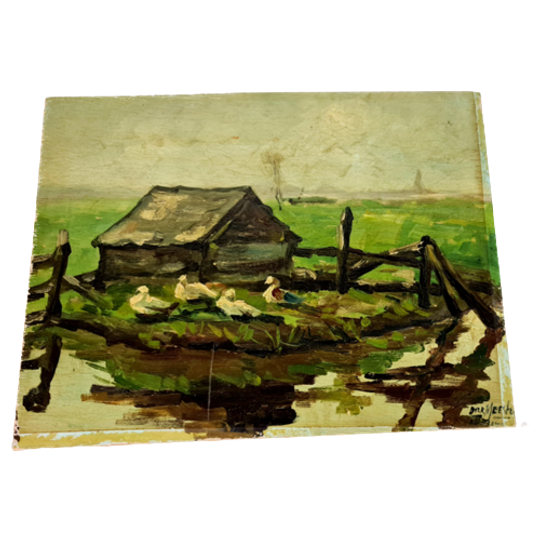 Dirk Meesters - Olieverf Op Triplex - Landschap - 1950's 1