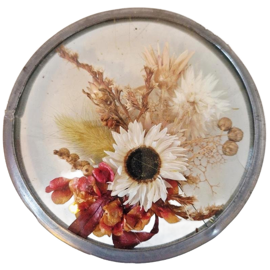 Vintage Raamhanger Met Droogbloemen Jaren 70 Glas In Lood 1