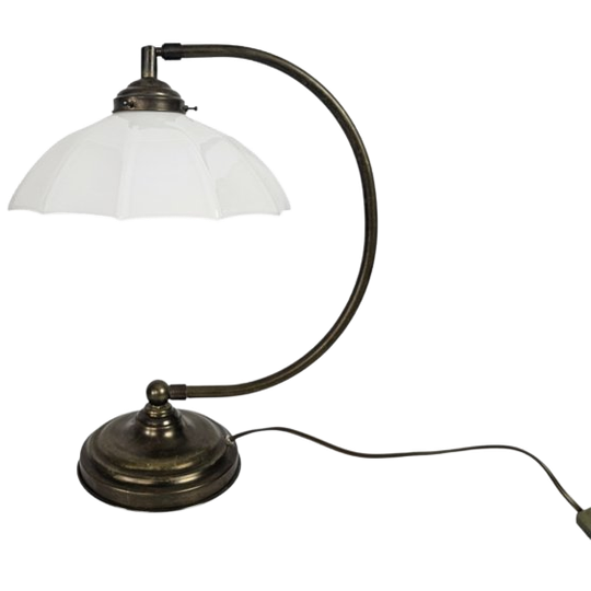 Bankierslamp - Tafellamp - Opaline - Messing - 3e Kwart 20e Eeuw 1