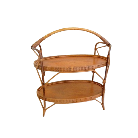 Vintage Rotan Bijzettafel Kast Plantentafel Serveertafel 1