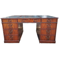 Klassiek Bureau, Schrijftafel, Met Lederen Inleg