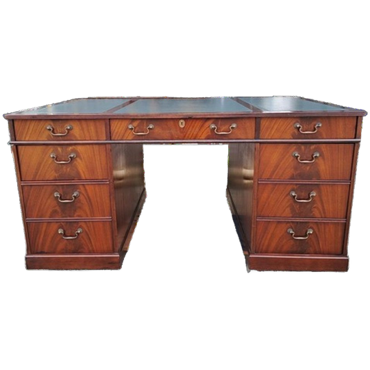 Klassiek Bureau, Schrijftafel, Met Lederen Inleg 1