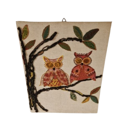 Vintage Schilderij Van Stof Uil Stof Wandkleed Muurkleed 1