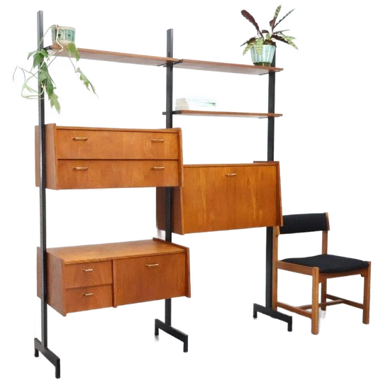 Vintage Wandmeubel | Modulair | Teak | Zwart Metaal 1