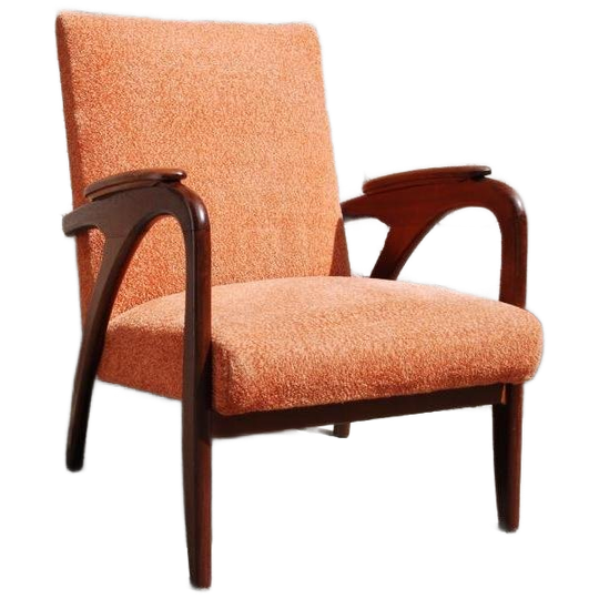 Vintage Teak Fauteuil Oranje Gestoffeerd 1