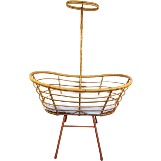 Vintage Rotan Wieg Schuine Poten 1