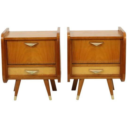 Koppel Fifties Rockabilly Houten Nachtkastjes Vintage Design 1