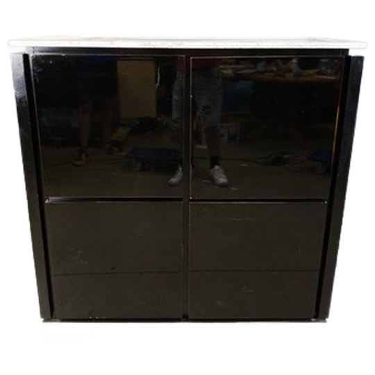 Vintage Black Lacquer And Marble Bar Cabinet, 1970s 1