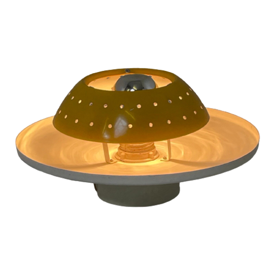 Dijkstra - Space Age Wall Sconce Or Ceiling Lamp - Yellow Brim And White Base 1